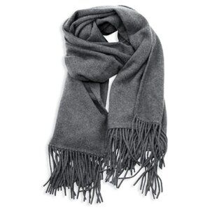 Portolano Fringe 100% Cashmere Heather Gray Knit Scarf, 22” x 72”